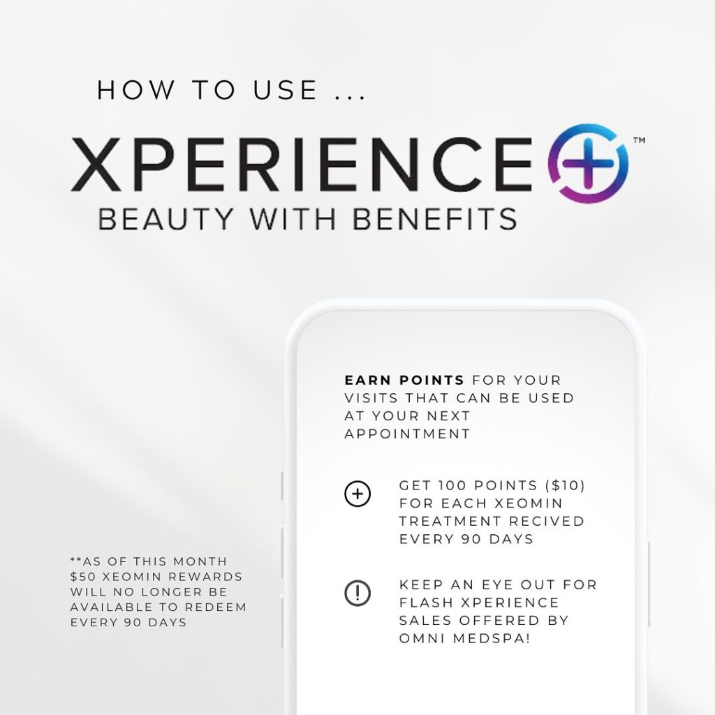 Instructional graphic on using Xperience+ rewards for beauty benefits.